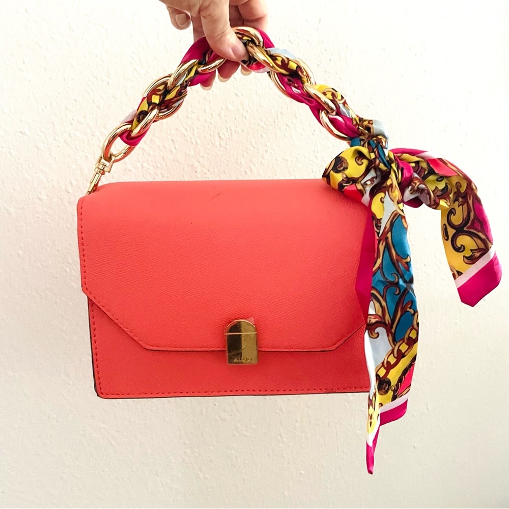 ALDO satchel gorgeous coral with gold chain scarf bag